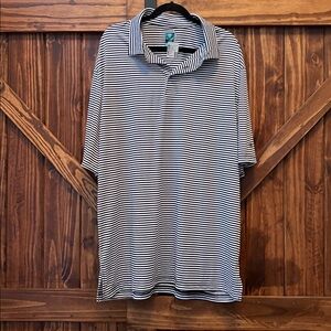Navy and White Striped Polo Shirt